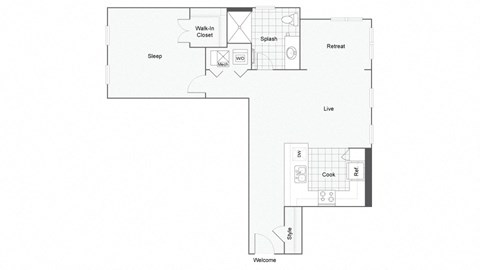 1 bedroom 1 bathroom Floor plan C at 1910 on Water, Wisconsin